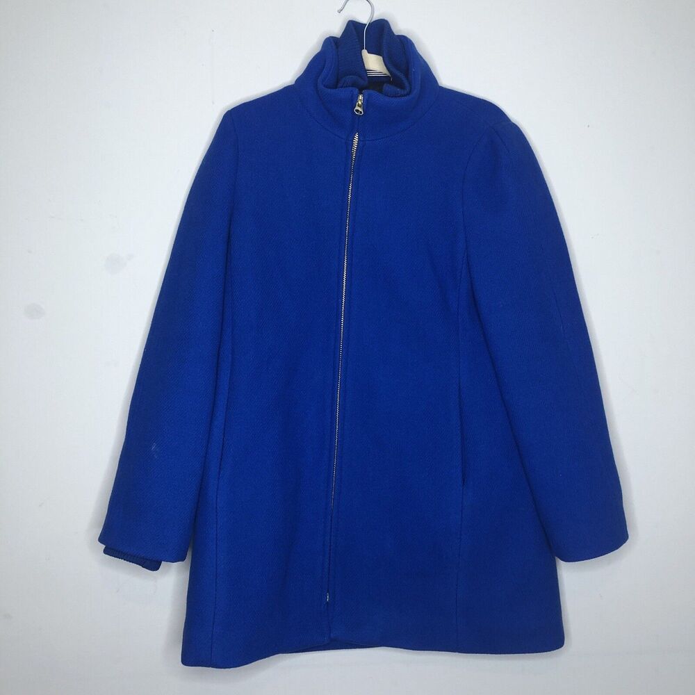 J Crew Coat Womens 8 Blue Italian Wool Stadium Cloth Nello Gori Lodge Zip Up